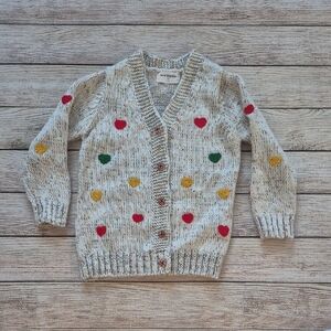 Mud Kingdom Marled Knit V Neck Cardigan Multi Color Hearts Embroidered
